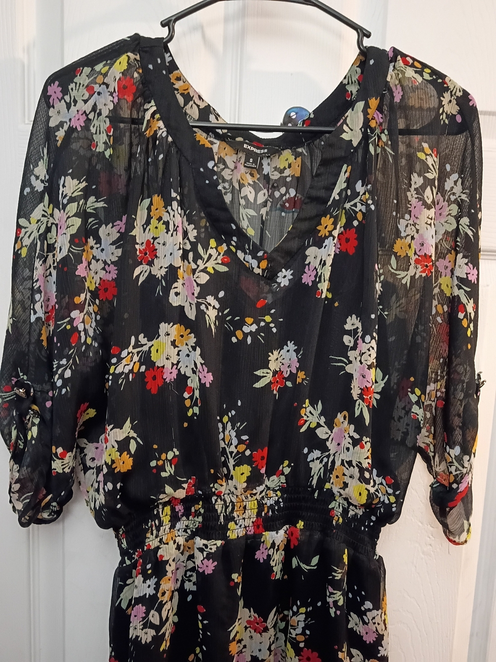 Express Black Floral Mini Dress with Multicolor Blossoms Small